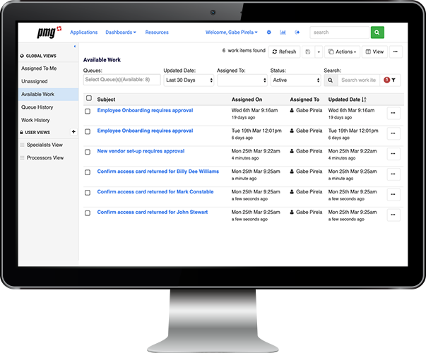 Work dashboard